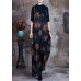 Retro Navy fashion Print slim fit Fall jumpsuit pants